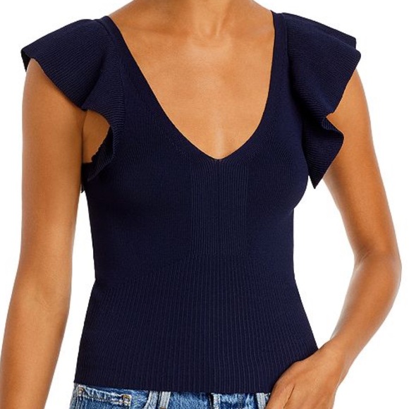 Lucy Paris sarah ruffle knit top with flutter sleeve and ribbed detail - Picture 7 of 7